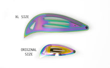 Load image into Gallery viewer, Tacticlips® Cyberpunk XL Snap Hair Clip Multitool Barrettes in Iridescent for Thick Hair, Large 2 Pack, Tactical Stainless Steel Metal, Jumbo Salon Women Accessories