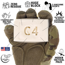 Load image into Gallery viewer, C4 SOAP Natural Bar Soap for Men + Warriors · No Harsh Chemicals · Citrus Flash Bang, Typhoon Blast, &amp; Tropic Thunder · Handmade in USA · Hidden Prize in Every Bar (4.5-5 oz/bar, 3-Pack)
