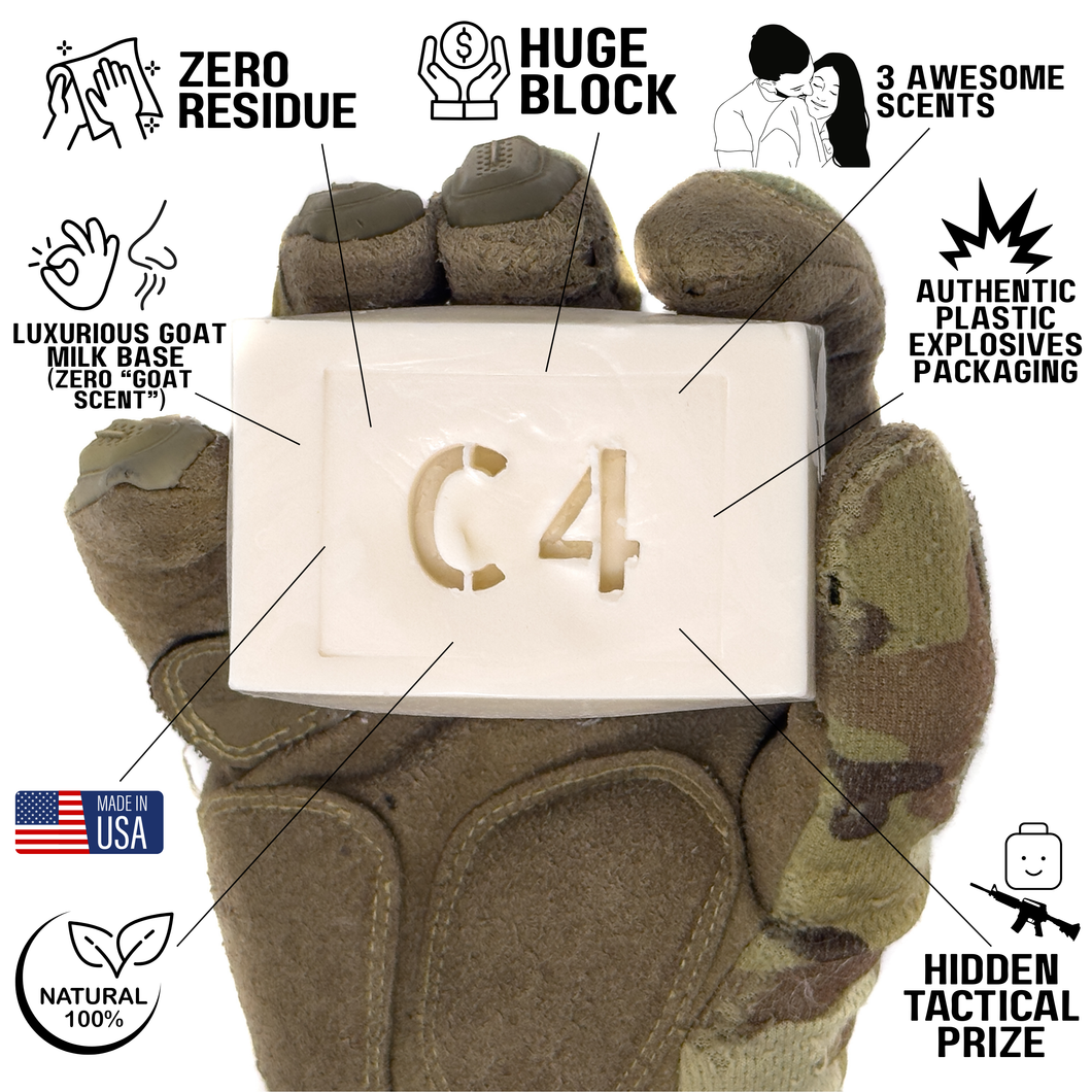C4 SOAP Natural Bar Soap for Men + Warriors · No Harsh Chemicals · Citrus Flash Bang, Typhoon Blast, & Tropic Thunder · Handmade in USA · Hidden Prize in Every Bar (4.5-5 oz/bar, 3-Pack)