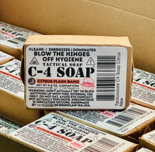 Load image into Gallery viewer, C4 SOAP Natural Bar Soap for Men + Warriors · No Harsh Chemicals · Citrus Flash Bang, Typhoon Blast, &amp; Tropic Thunder · Handmade in USA · Hidden Prize in Every Bar (4.5-5 oz/bar, 3-Pack)
