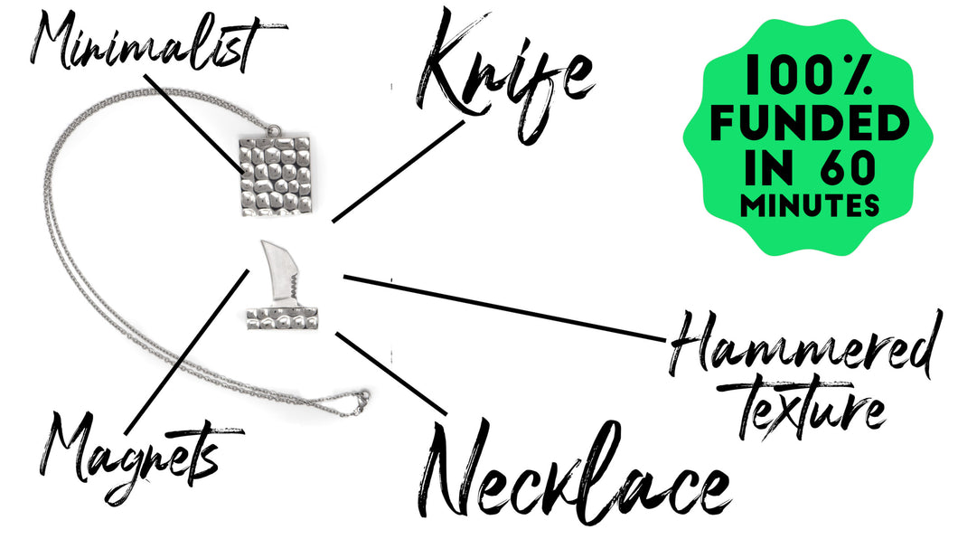 Knifelace® - Knife Necklace Karambit Survival Hammered Silver, Magnetic Sheath
